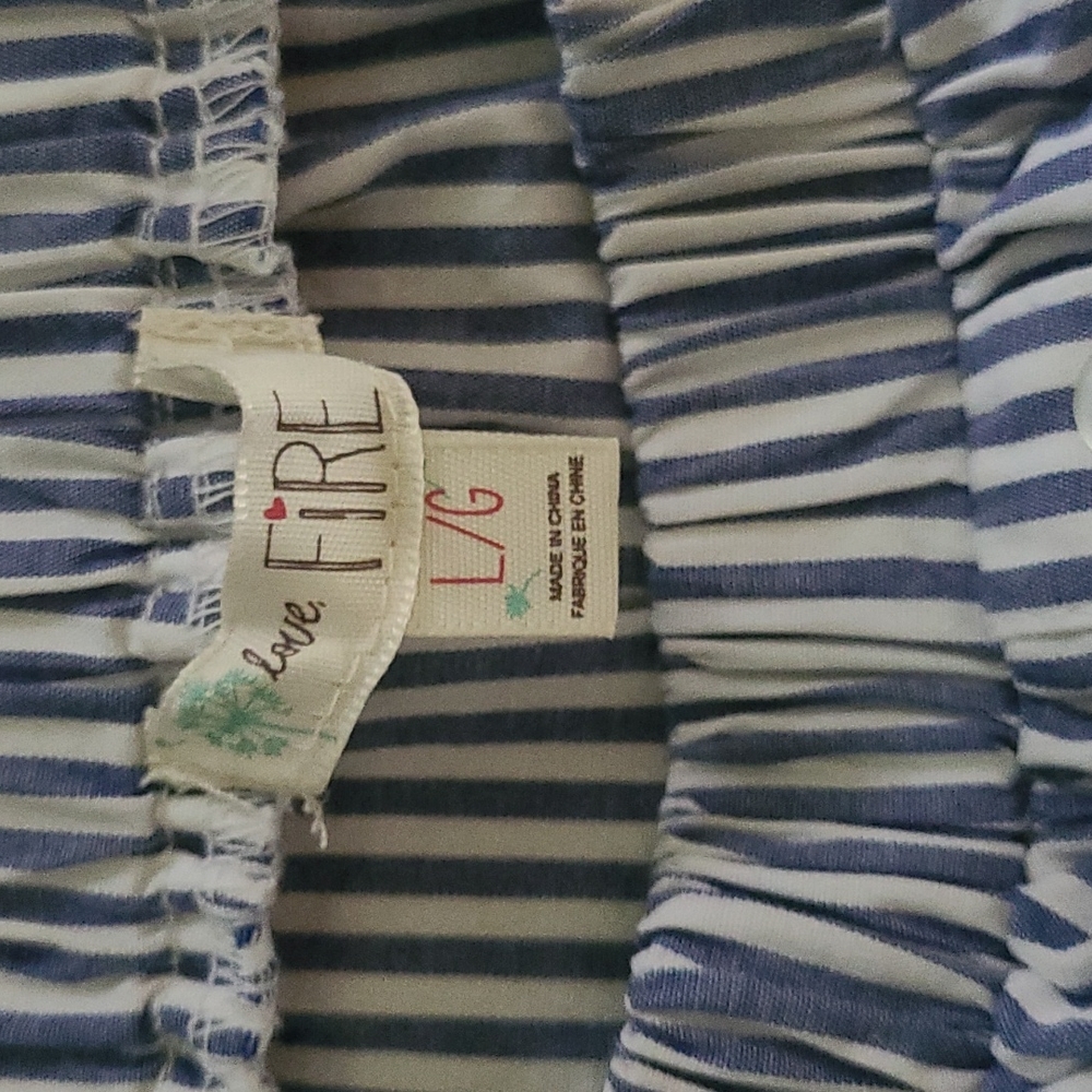 Love, Fire Off the Shoulder Blouse Top. Sz Large Blue/White Striped - Picture 2 of 8